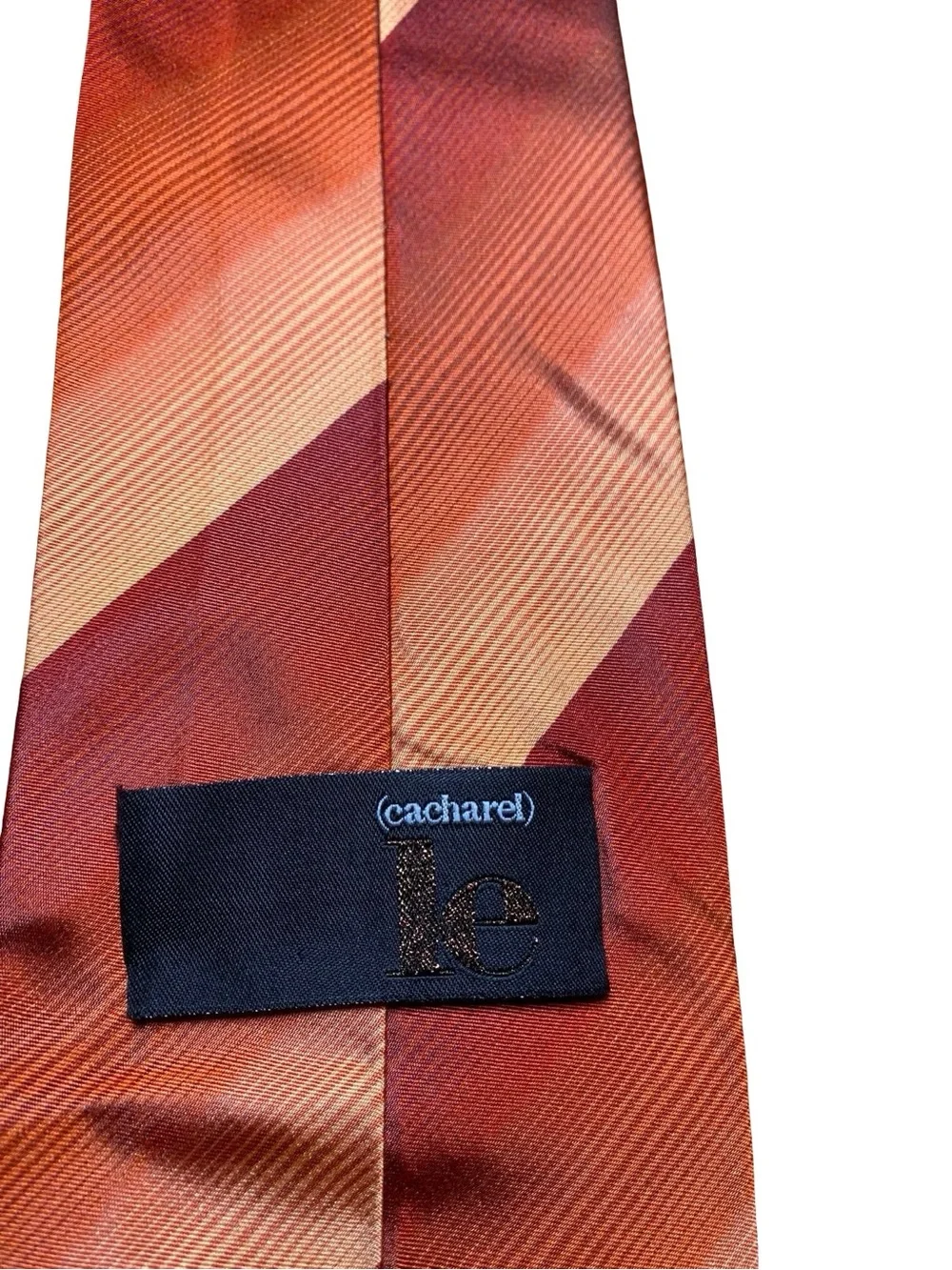 Cacharel Silk Tie Diagonal Striped Burgundy Rust Orange Peach Designer Necktie